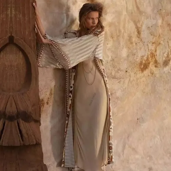 New Bohemian Kimono Duster Jacket Robe Swim Coverup - Picture 6 of 11